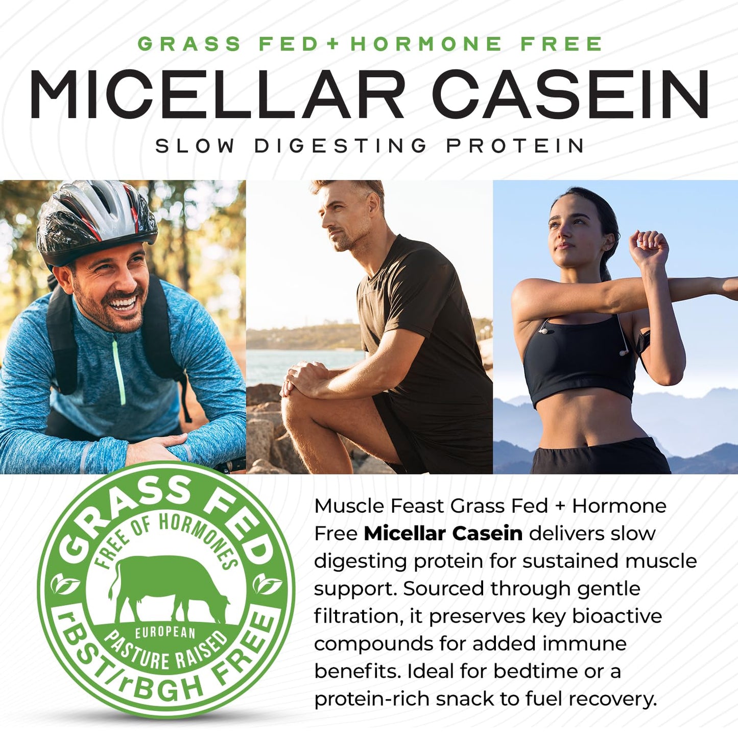 Muscle Feast Micellar Casein Protein, All Natural Pasture Raised Hormone Free Soy Free, Chocolate, 2lb