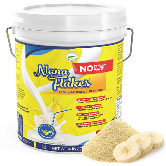 Nana Flakes 100% Pure Banana Flakes Medical Food Powder - Decrease Fat Intake & Natural Remedy for Diarrhea & Heart Burn - Great Source of Protein & Fiber (Banana, Four Pound Tub)