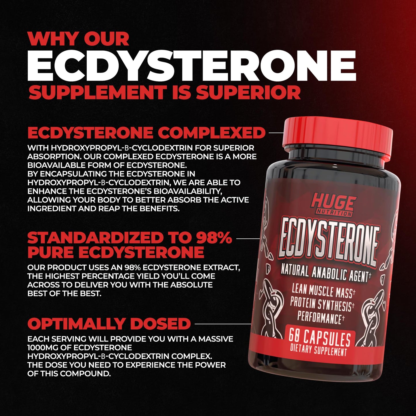 Ecdysterone Supplement, Natural Muscle Builder for Men, 1000mg Beta Ecdysterone Per Serving, Optimally Dosed, Superior Absorption, 98% Highest Purity Available