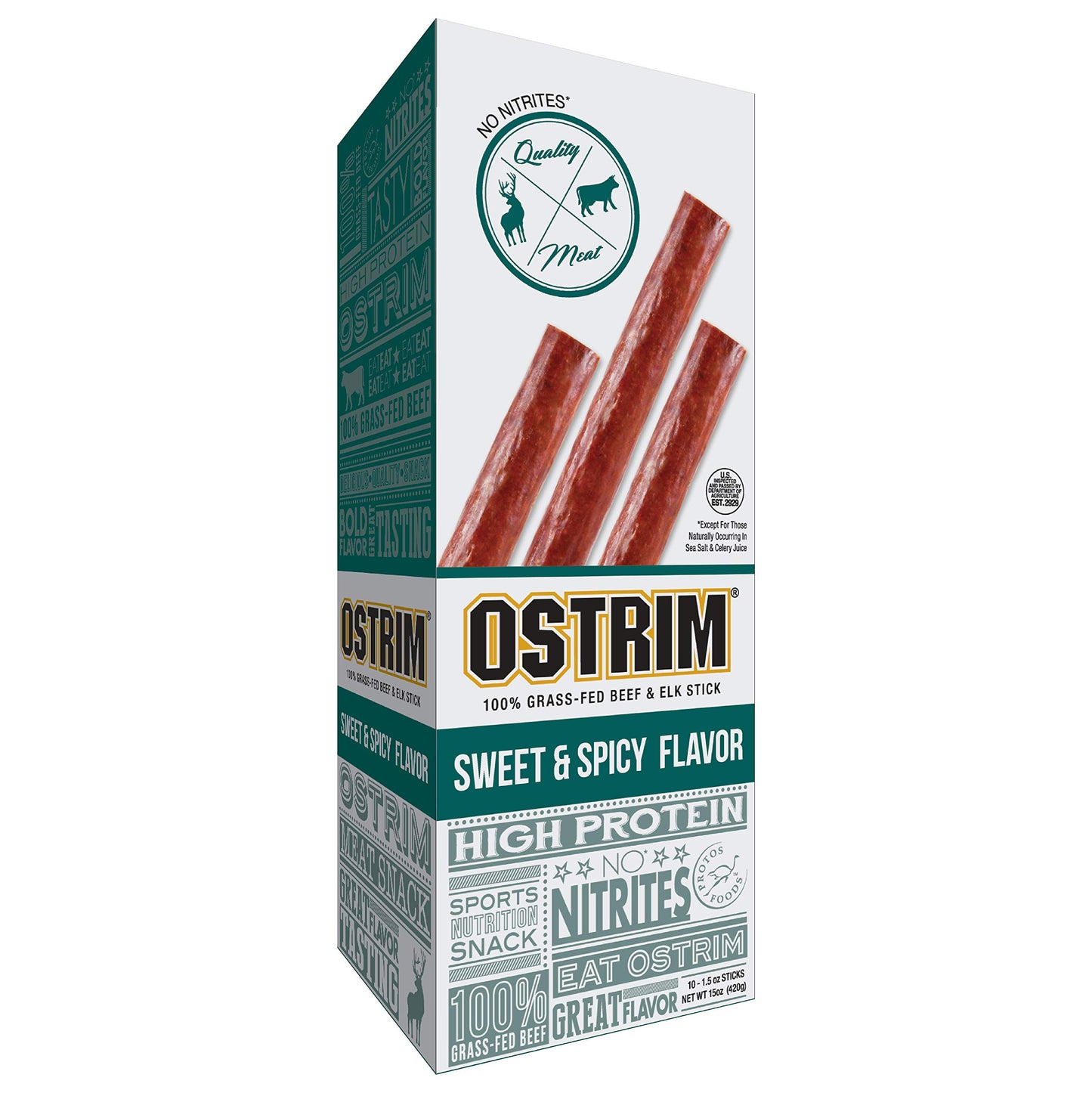Ostrim GrassFed Beef  Elk Jerky Snack SticksSweet  Spicy Flavor 15 oz Pack of 10