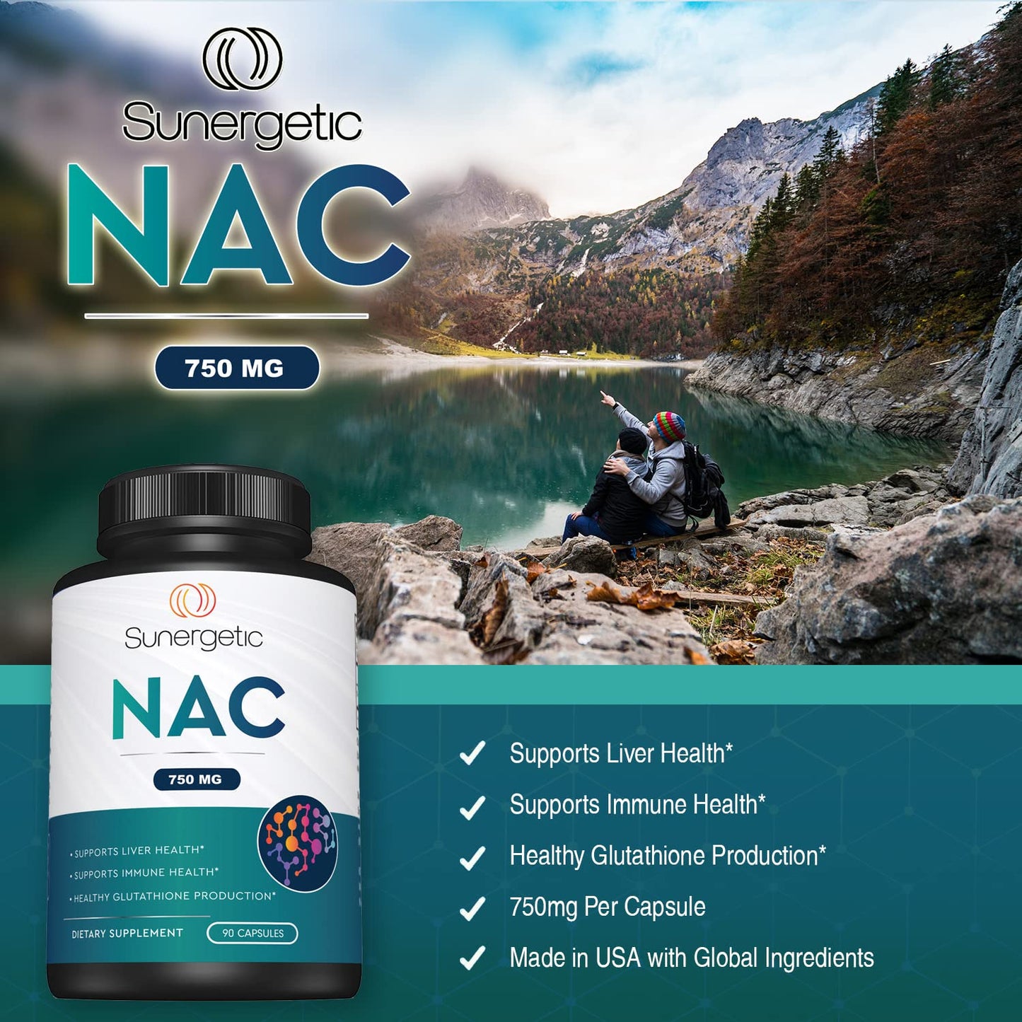 Premium NAC Supplement N-Acetyl Cysteine - 750mg Per Capsule - Supports Liver, Detox Immune, Cellular & Respiratory Health - 90 N Acetyl Cysteine Capsules