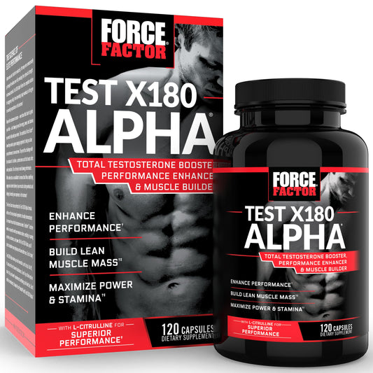 Force Factor Test X180 Alpha Testosterone Booster for Men, Testosterone Supplement with Patented Fenugreek & L-Citrulline to Promote Lean Muscle, Strength, Energy, Power & Performance, 120 Capsules