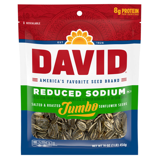 DAVID Reduced Sodium Jumbo Sunflower Seeds 16 oz