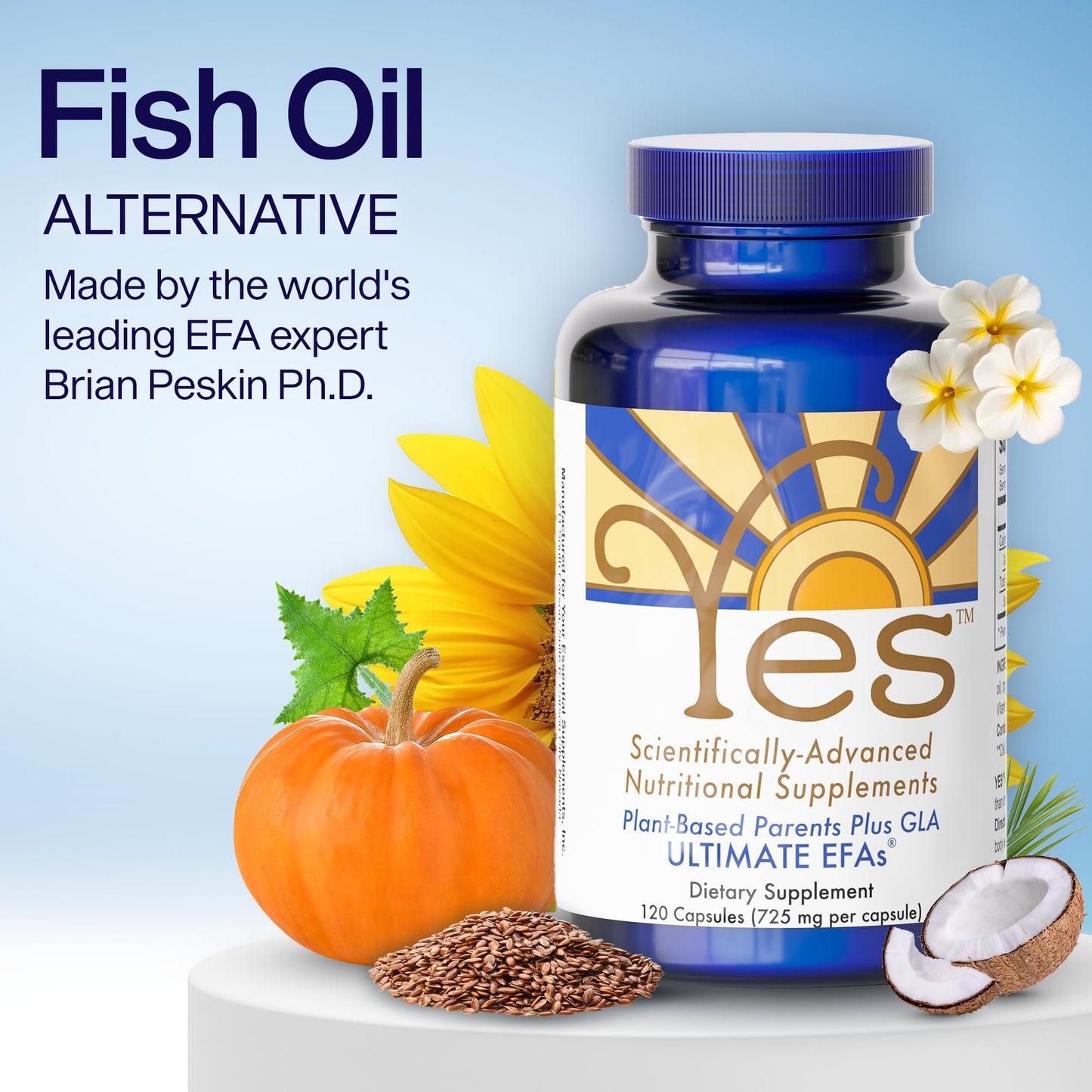 Fish Oil Omega 3 Supplements Alternative-YES Omega 3 & 6 Fatty Acid - Burpless, Plant Based - DHA, EPA, SDA - Cholesterol, Heart, Skin, Energy, Eyes, Immunity Support by YES (120 gelcaps)