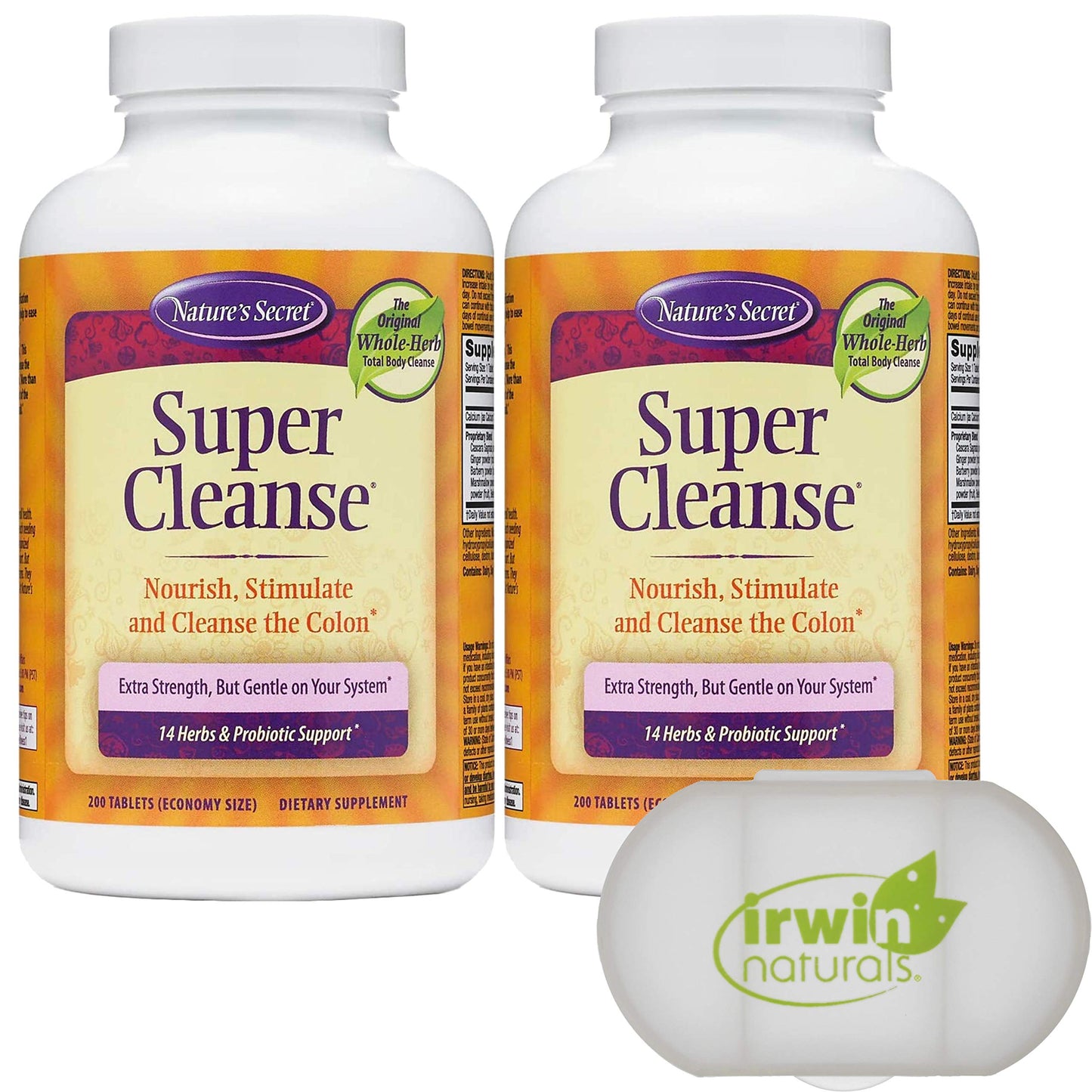 Lumintrail Super Cleanse Extra Strength Toxin Detox & Gentle Elimination Total Body Cleanse, Digestive & Colon Health Support, 2 Packs of 200 Tablets, with a Pill Case
