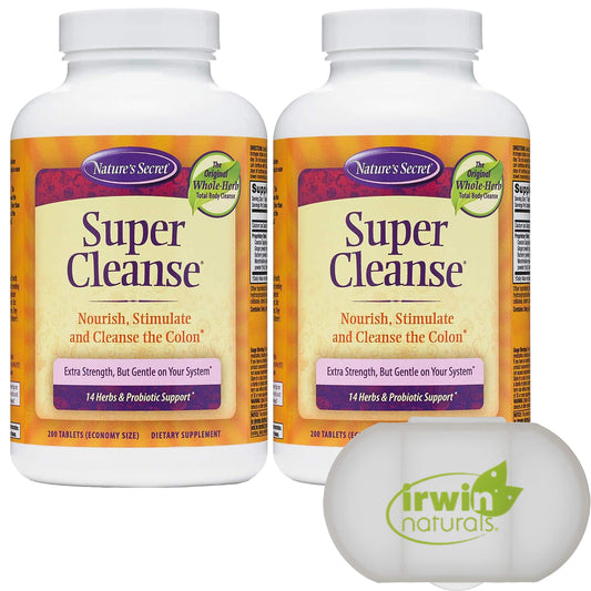 Lumintrail Super Cleanse Extra Strength Toxin Detox & Gentle Elimination Total Body Cleanse, Digestive & Colon Health Support, 2 Packs of 200 Tablets, with a Pill Case