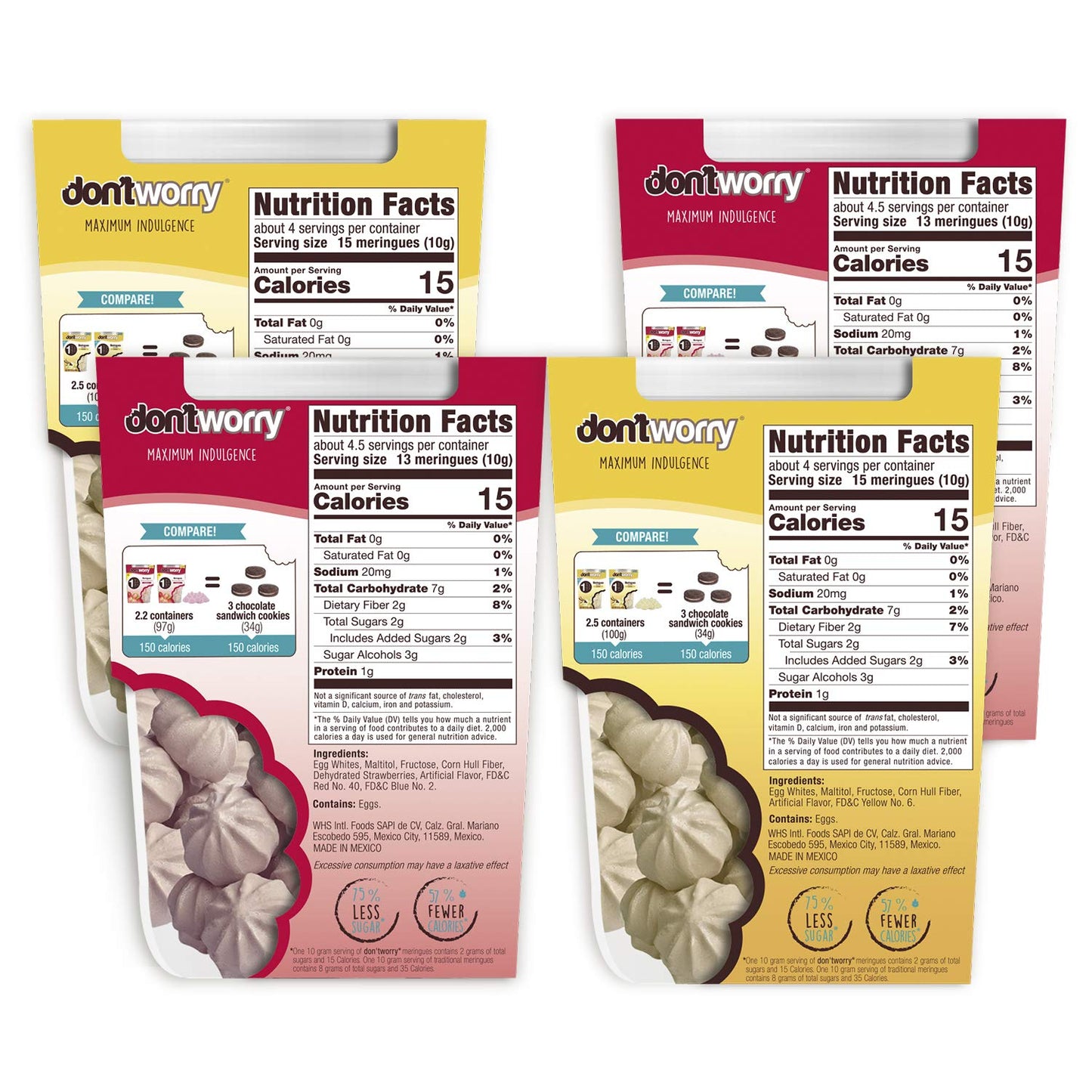 Dont Worry Meringue Cookies Keto Friendly  Strawberry  Vanilla  4 Pack  Only 1 Calorie per piece  Healthy Candy Gluten Free Snacks Low Carb Low Sugar Low Calories