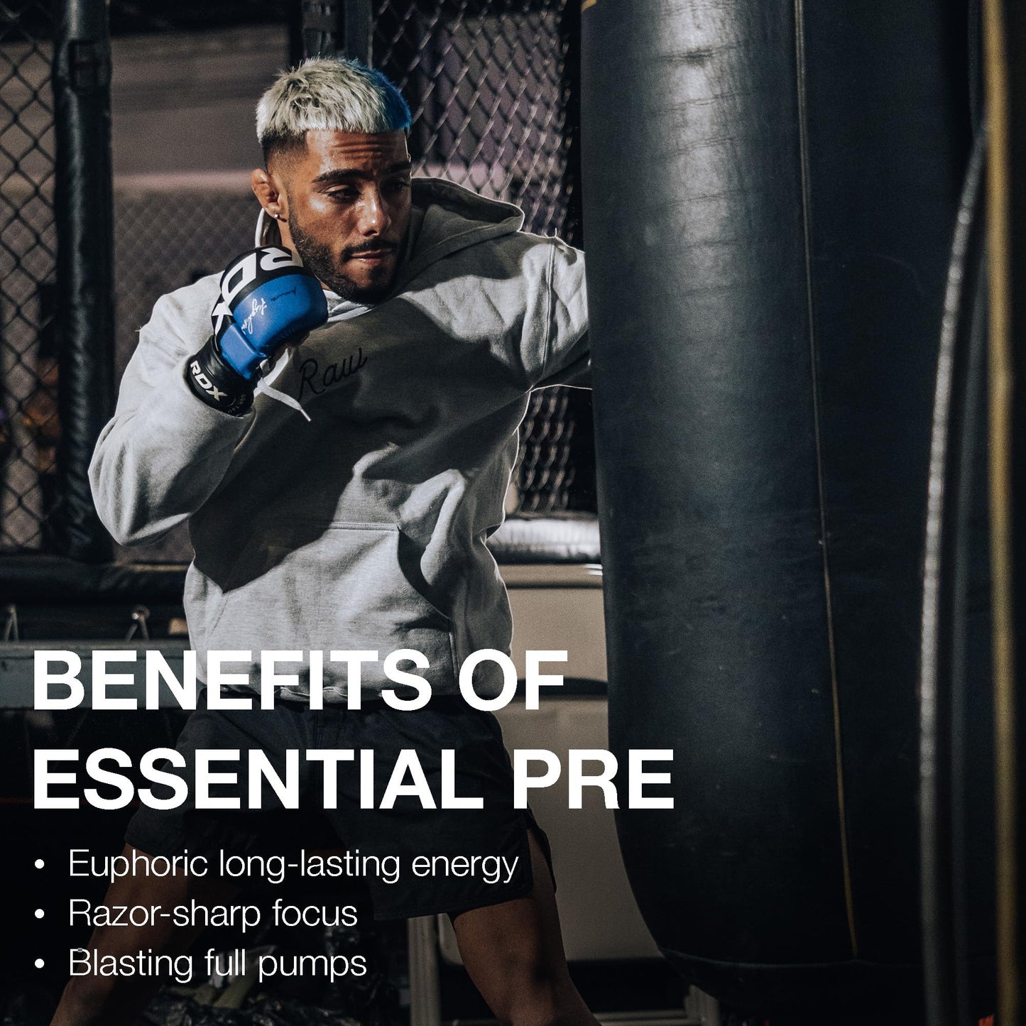 RAW Essential Pre-Workout Powder (Fruit Burst) - Chris Bumstead Sports Nutrition Supplement for Men & Women - Preworkout Energy Powder with Caffeine, L-Citrulline, L-Tyrosine, & Beta Alanine Blend