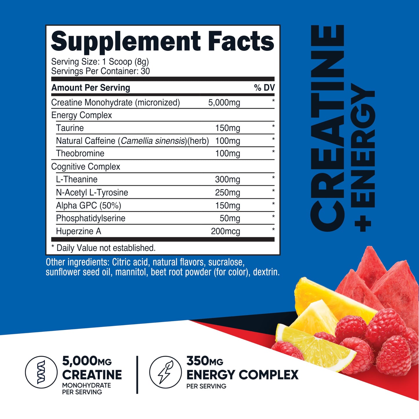 Nutricost Creatine + Energy 30 Servings (Fruit Punch Flavored) - 5,000mg Creatine Monohydrate + 350mg Energy Complex Per Serving
