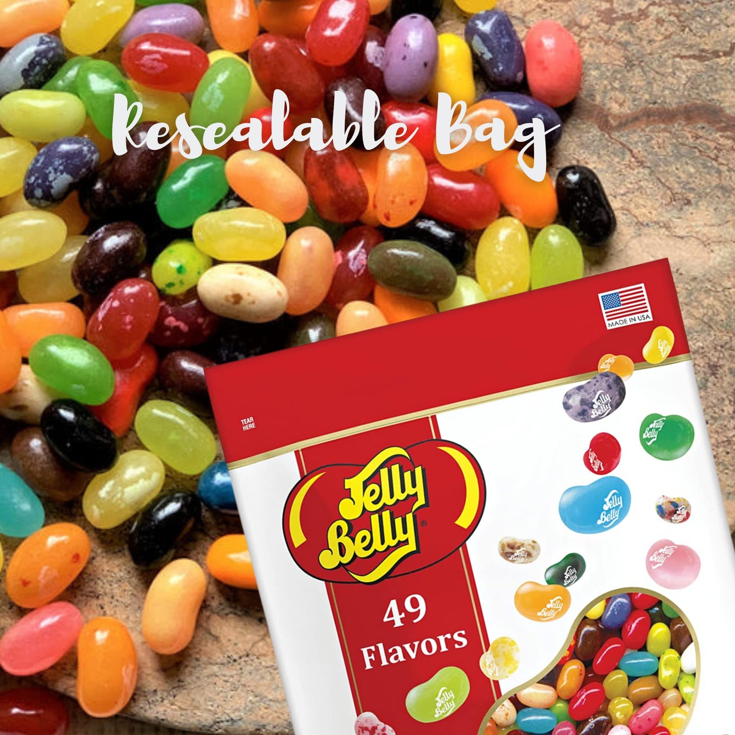 49 Assorted Jelly Bean Flavors Resealable Pouch Gluten and Fat Free Shareable Bag of Fruity Chewy Candy 131 LB