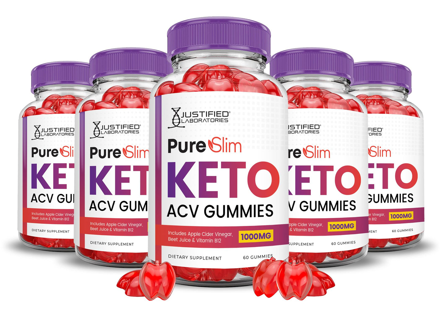 (5 Pack) Pure Slim Keto ACV Gummies Advanced Formula 1000MG PureSlim Keto Gummies Apple Cider Vinegar Formulated with Pomegranate Beet Juice Powder B12 Vegan Non GMO 300 Gummys
