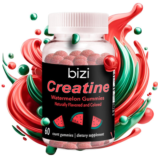 Bizi Creatine Watermelon Gummies for Men & Women, Creatine Monohydrate Gummies, Watermelon Flavor Creatine Gummy, Workout, Muscle Growth, & Recovery Supplement, Vegan & Gluten Free (60 ct)
