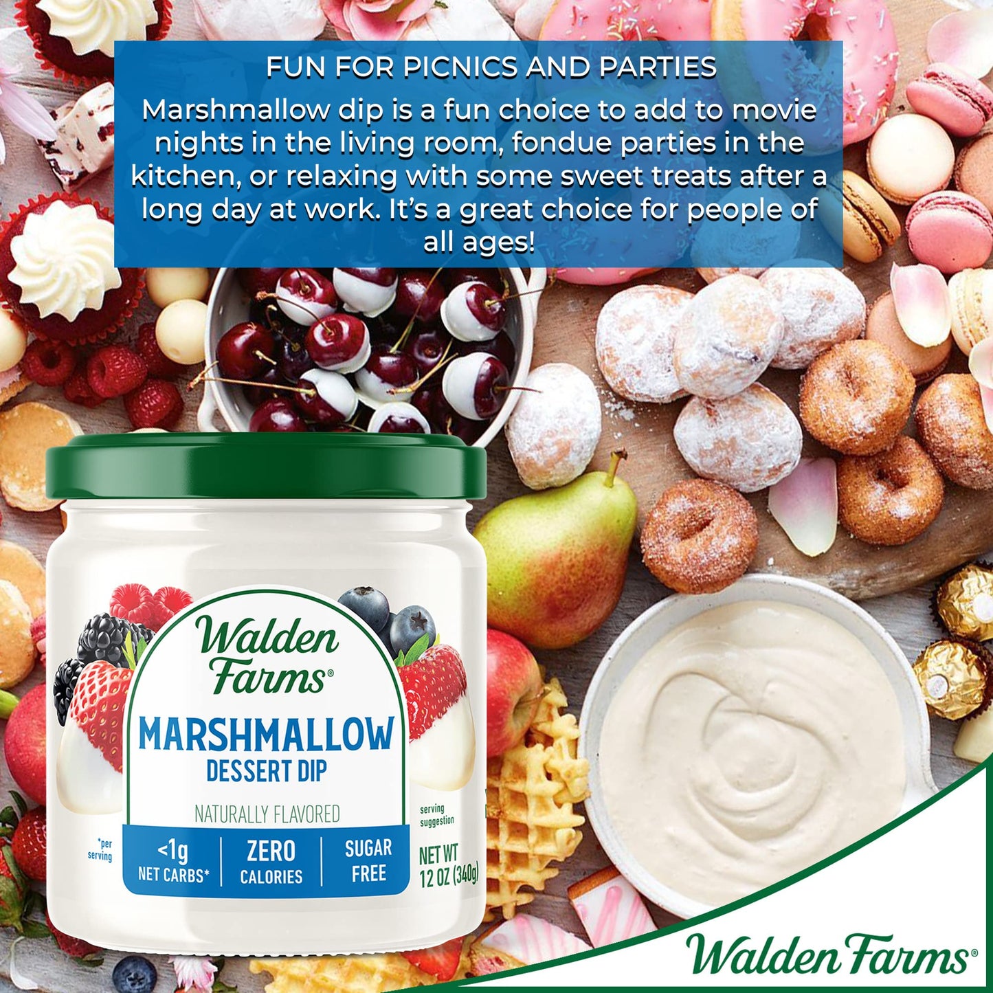 Walden Farms Marshmallow Dipping 12 oz Jar  Smooth  Creamy Vegan Paleo and Keto Friendly 0g Net Carbs  Perfect for Fruit Platters Ice Cream Parfait Smoothies Crackers and More