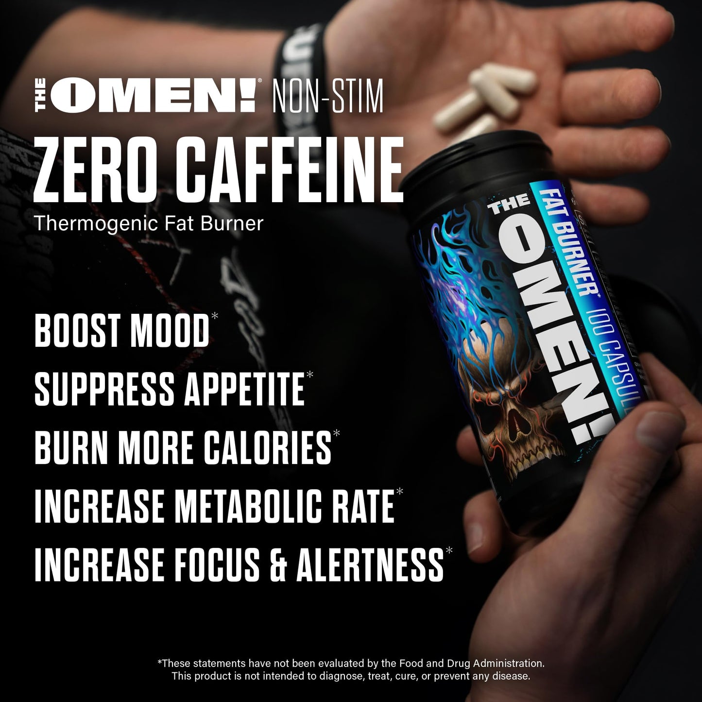 JNX SPORTS The Omen! Non-Stimulant Thermogenic Fat Burner - Caffeine-Free Dietary Supplement for Men & Women | Appetite Suppressant & Metabolism Booster | 100 Capsules