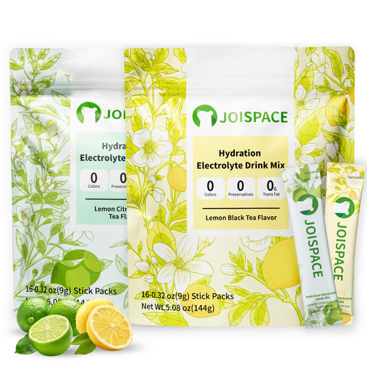 JOISPACE Electrolyte Drink Mix with Tea Polyphenols | Fast Hydration & Electrolytes Boost | Non-GMO, Vegan, Gluten-Free | Lemon Tea & Lemon Lime Tea, 32 Servings