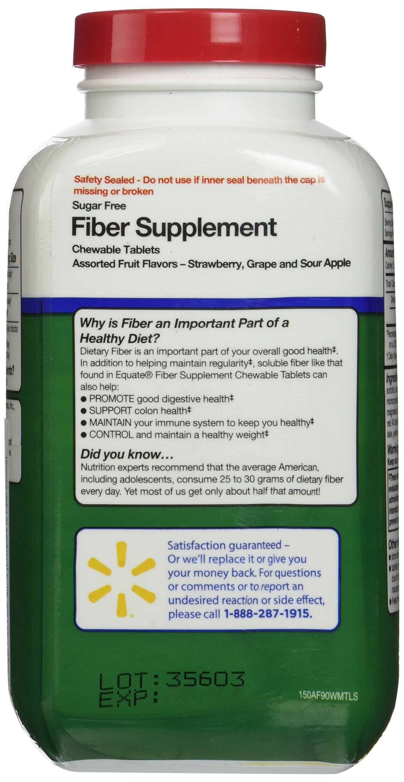 Equate - Fiber Supplement, 90 Chewable Tablets (Compare to Fiber Choice)