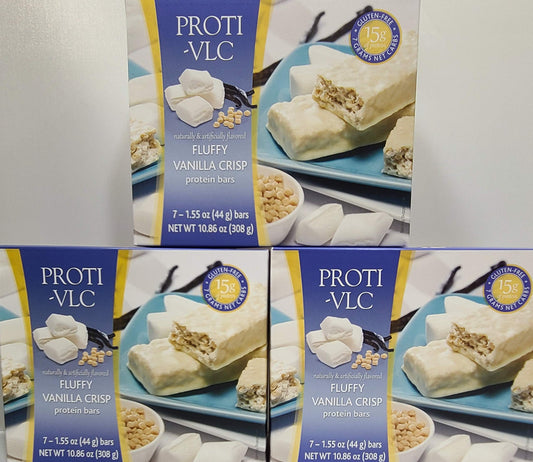 3 Box Value Pack (21 Servings) Proti Fit VLC - Fluffy Vanilla Crisp Low-Carb 15g Protein Diet Bar - High Fiber Weight Loss Snack/Post Workout Protein Bar Bar - Gluten Free