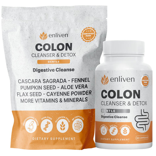 enliven Gentle Colon Cleanse | Daily Detox Cleanse for Weight Loss | Natural Herb Blend Supports Regular Digestive Health | Made in The US 60 Capsules