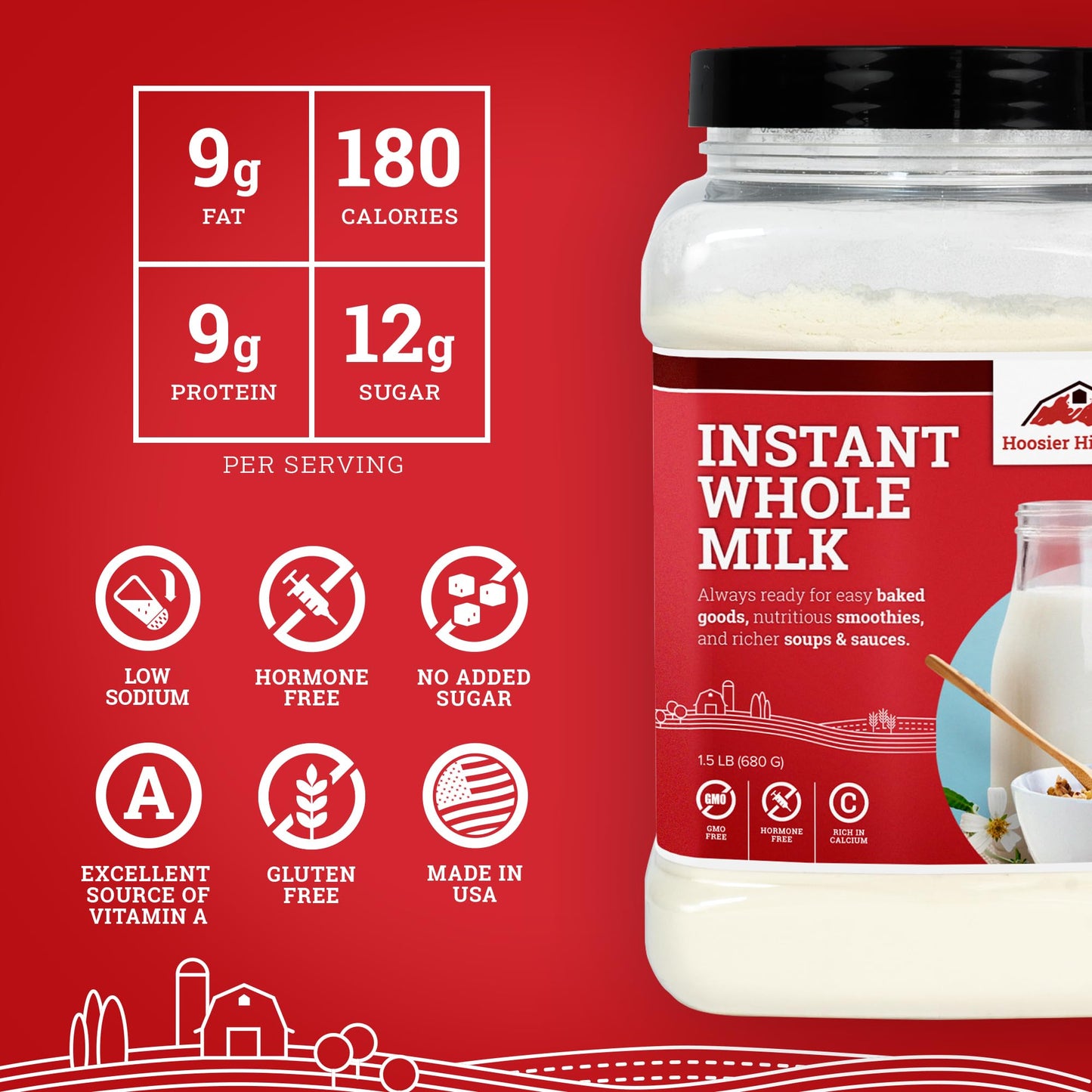 Hoosier Hill Farm Instant Whole Milk Powder 15LB Pack of 1