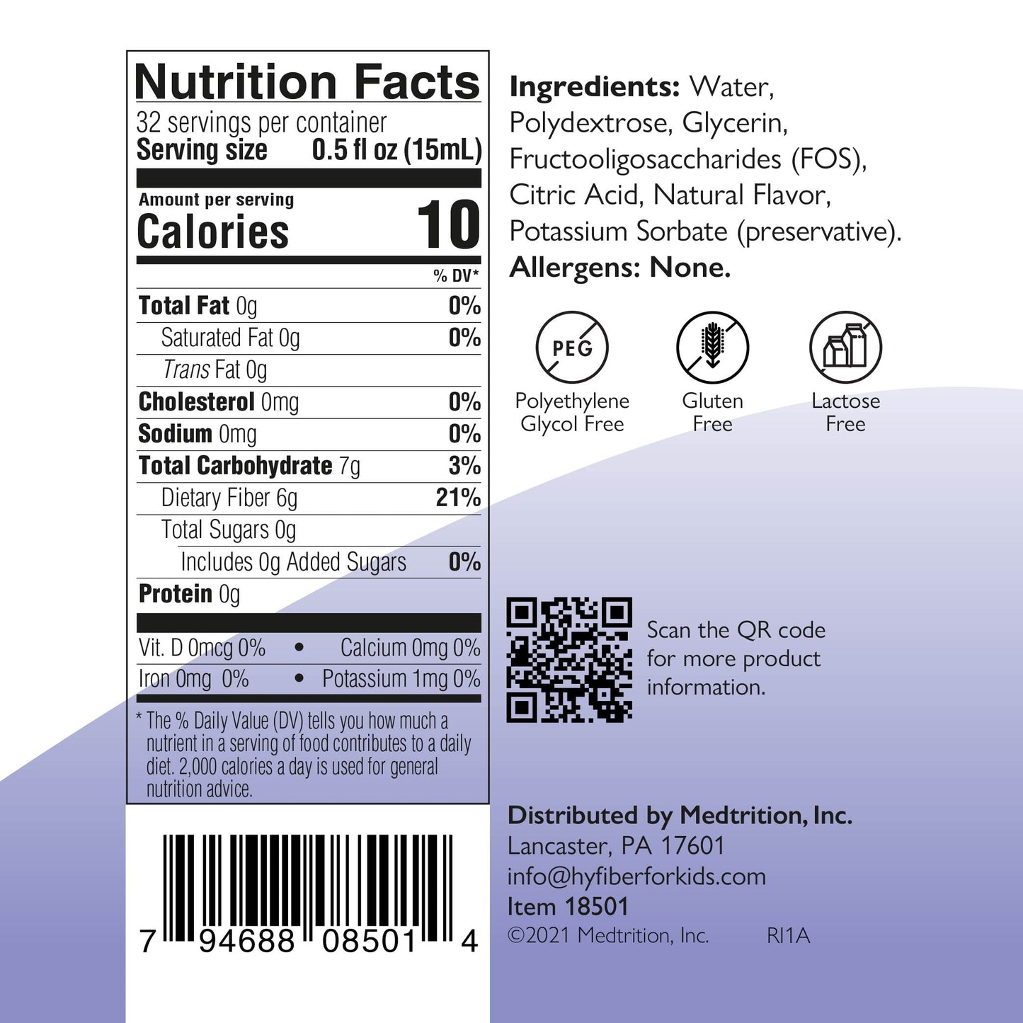 Medtrition HyFiber Liquid Fiber for Kids in Only One Tablespoon, Supports Regularity and Softer Stools, FOS Prebiotics for Gut Health, 6 Grams of Fiber, 32 Servings per Bottle