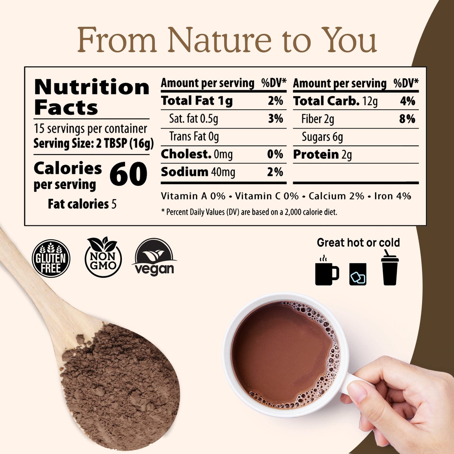 Real Mushrooms Organic Hot Chocolate Mix with 5 Defenders Turkey Tail Chaga Maitake Shiitake  Reishi Mushroom  Organic Cacao Powder  Vegan Mushroom Supplement GlutenFree 15 Servings