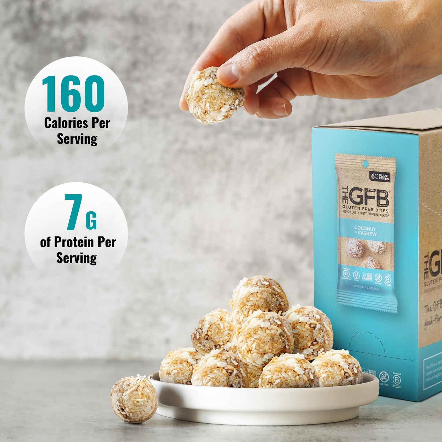 The GFB Coconut Cashew Protein Bites - Gluten Free, Plant Based, Non GMO, Sustainably Made - Ridiculously Tasty, Healthy, Vegan, Protein Energy Balls, 1.2 oz (10 count)