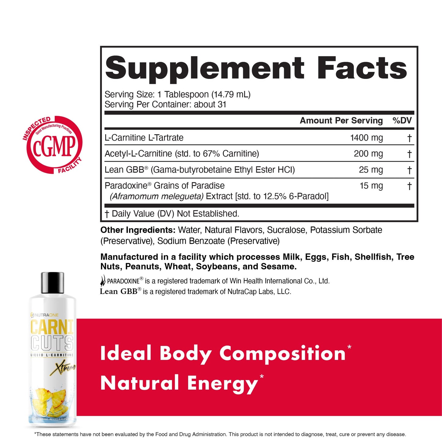 NutraOne Carnicuts Xtreme, L-Carnitine Liquid Supplement Stimulant Free (Pineapple - 31 Servings)*
