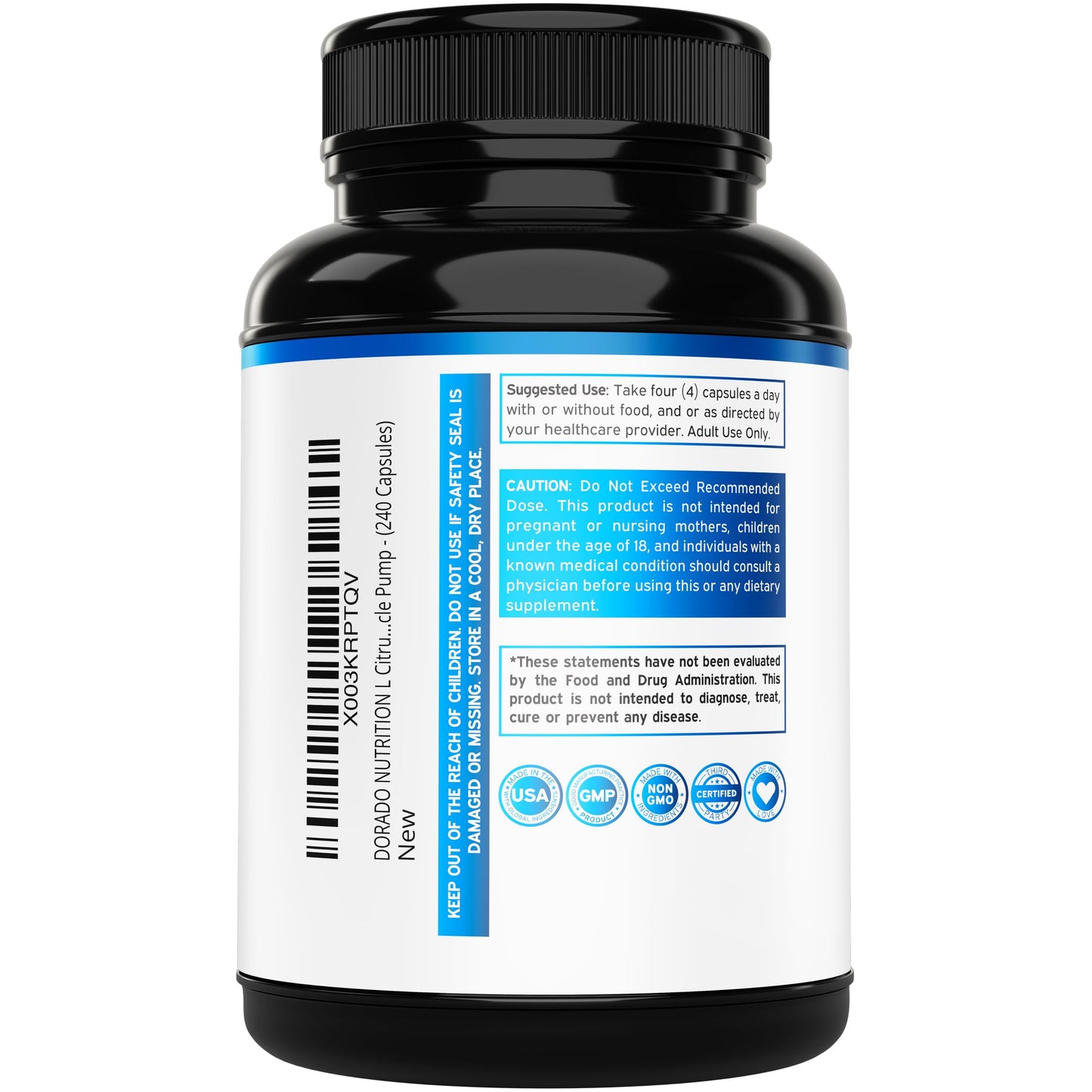 L Citrulline 3000mg Supplement (240 Capsules) Support L Arginine & Nitric Oxide Pills - L-Citrulline For Men & Women - Stamina, Endurance, Performance for Workouts - 3rd Party Tested, Vegan, USA Made