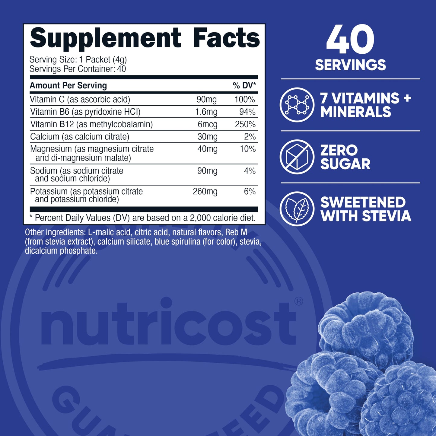 Nutricost Electrolytes Complex, Blue Raspberry Flavored, 40 Stickpacks - Advanced Hydration Complex