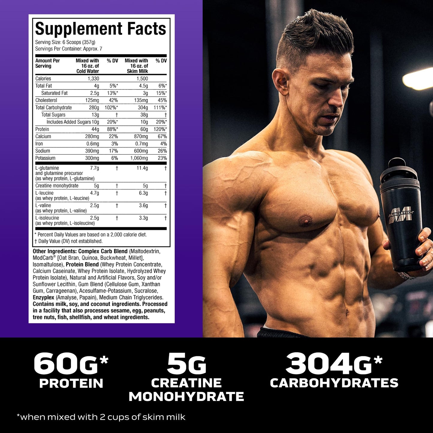 MuscleTech High Protein Mass Gainer for Men & Women - Protein Powder Shakes for Weight Gain, Muscle Building & Recovery with Creatine Monohydrate - Vanilla Milkshake, 5.15 Pound