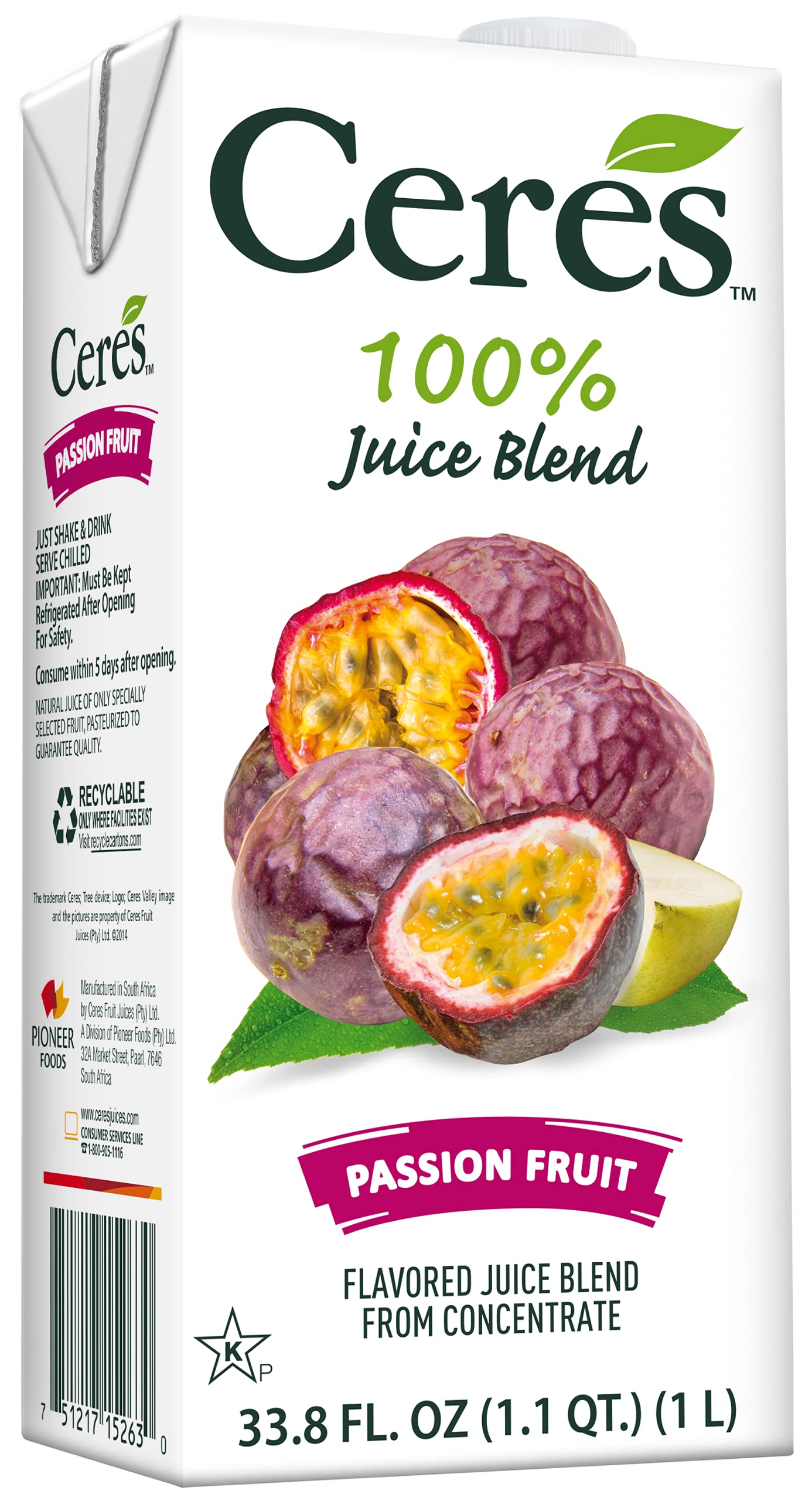 Ceres 100 All Natural Pure Fruit Juice Blend Passion Fruit  Gluten Free Rich in Vitamin C No Added Sugar or Preservatives Cholesterol Free  338 FL OZ 1