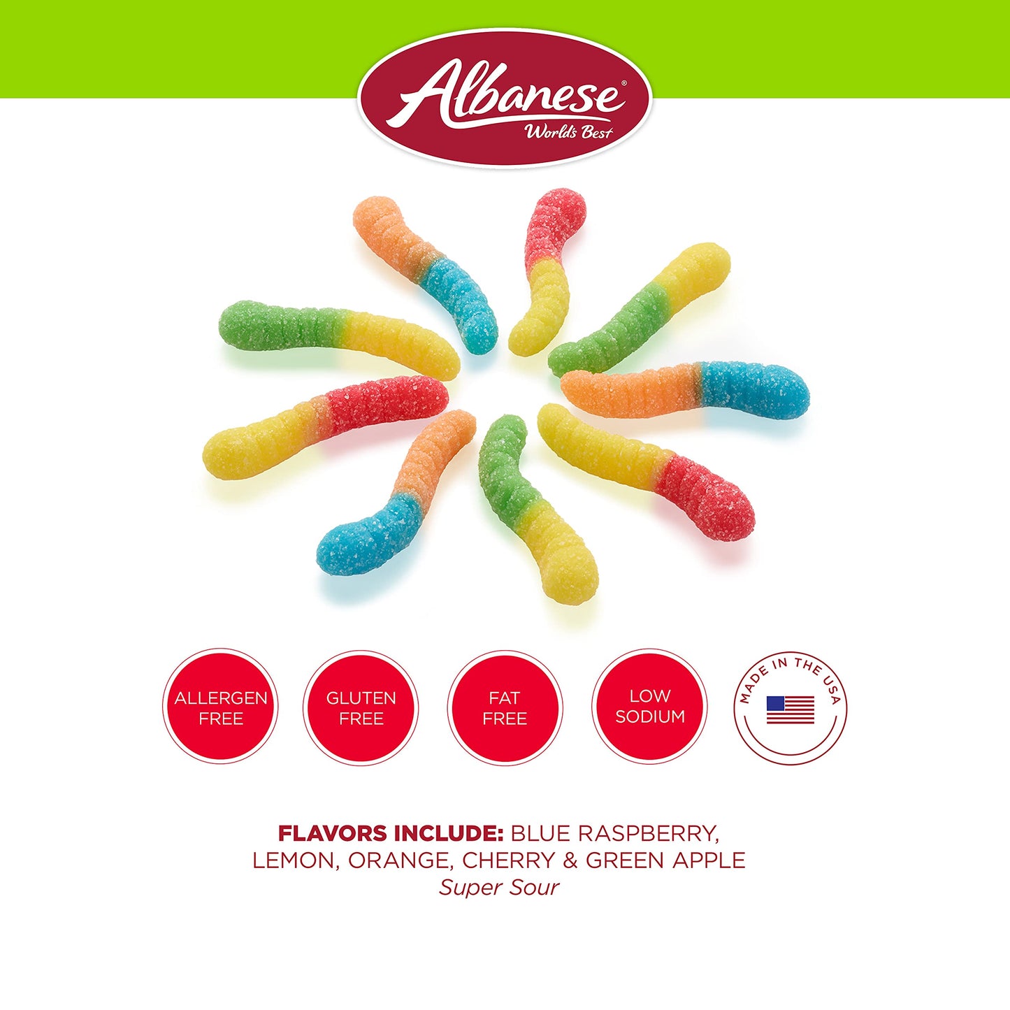 Albanese Worlds Best Sour Mini Neon Gummi Worms 45lbs of Candy
