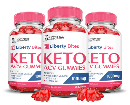 (3 Pack) Liberty Bites Keto ACV Gummies Advanced Formula 1000MG Libertybites Keto Gummies Apple Cider Vinegar Formulated with Pomegranate Beet Juice Powder B12 Vegan Non GMO 180 Gummys