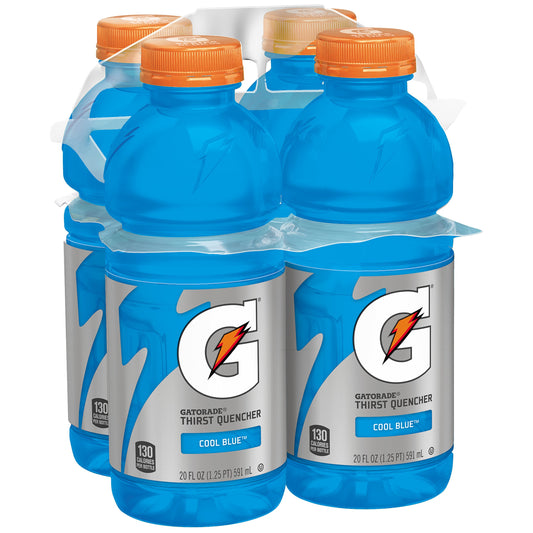 Gatorade Thirst Quencher Sports Drink Cool Blue 20oz Bottles 4 Pack Electrolytes for Rehydration