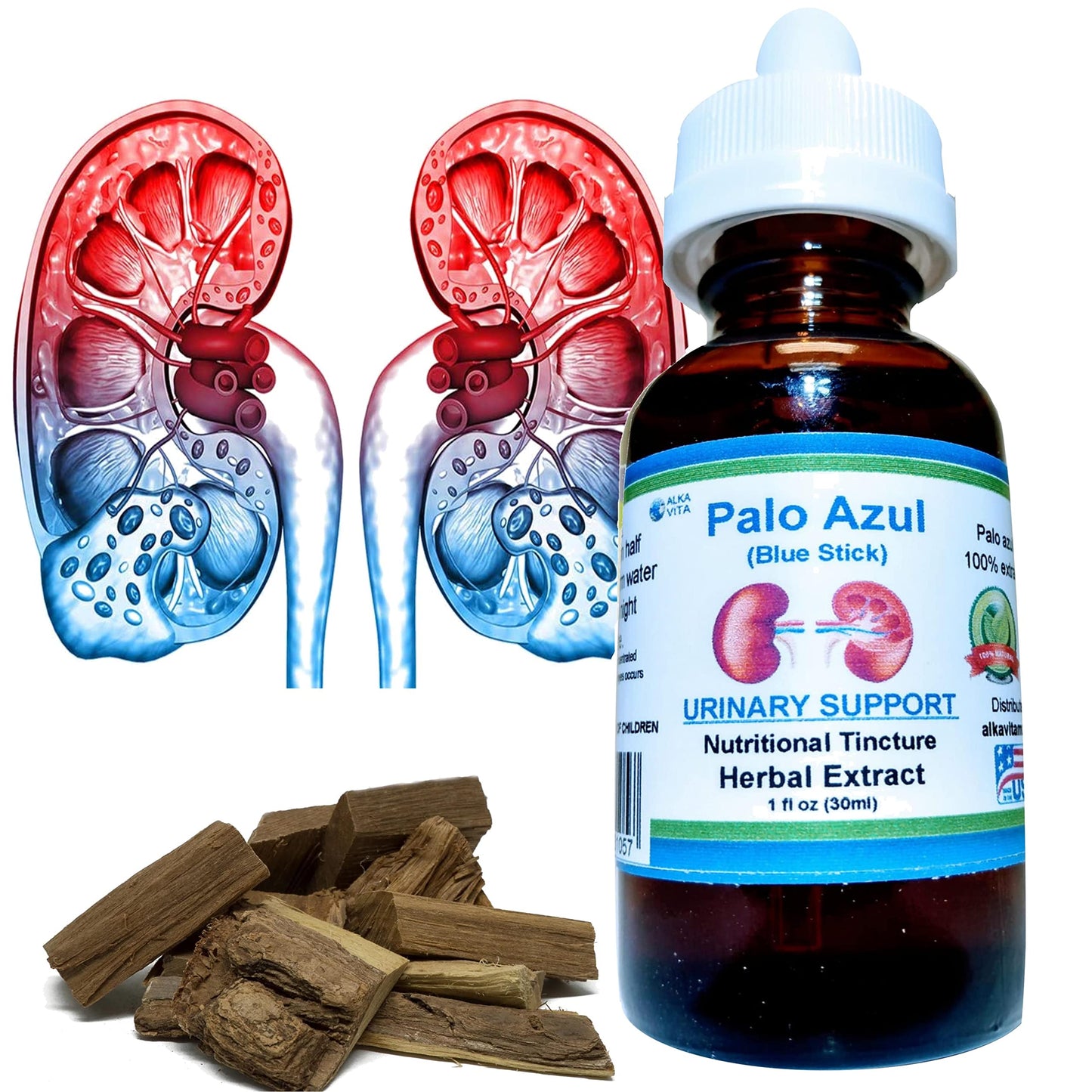 Kidney Support Detox Cleanse Flushing Palo Azul Herb Concentrate Drops Natural Organic Ingredients by ALKAVITA