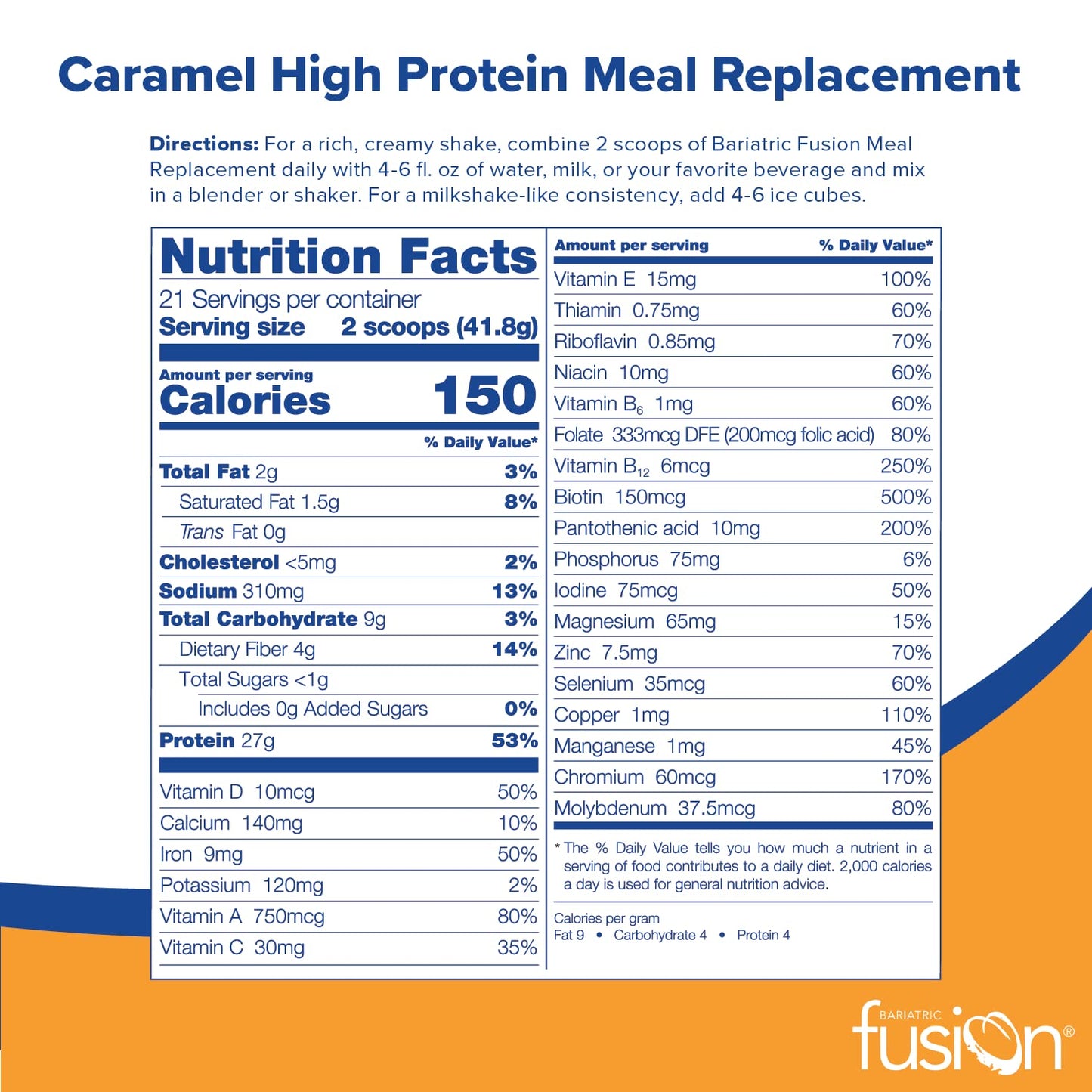 Bariatric Fusion Caramel Meal Replacement 27g Protein Powder, 21 Serving Tub for Bariatric Surgery Patients Including Gastric Bypass and Sleeve Gastrectomy - No Gluten, Aspartame or Sugar