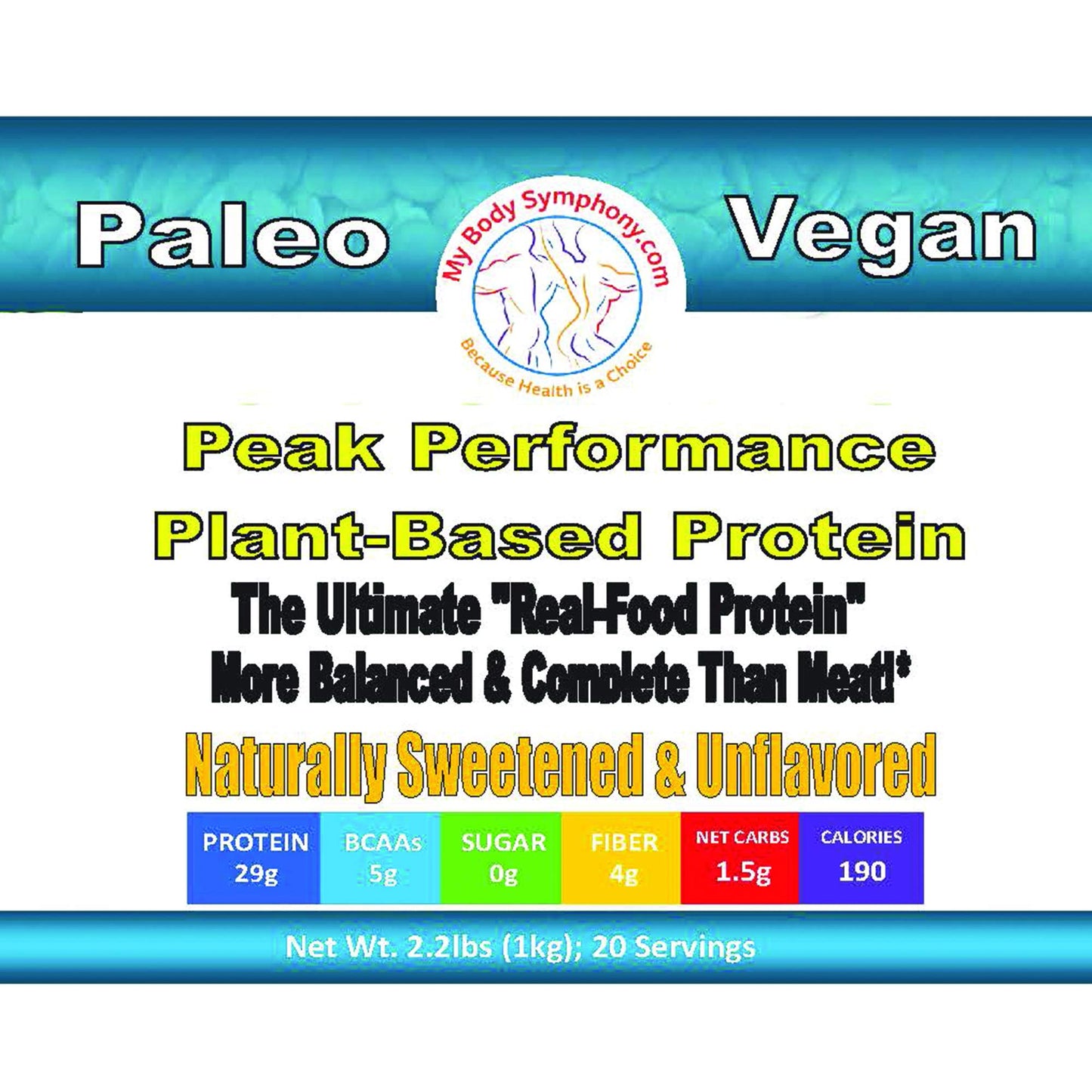 Body Symphony Peak Performance Plant-Based Protein | Naturally Sweetened Unflavored | Pumpkin Seed Protein has Nutrients Normally Found in Meat | Vegan, Paleo and Keto Friendly | 2.20 lbs 20 Servings