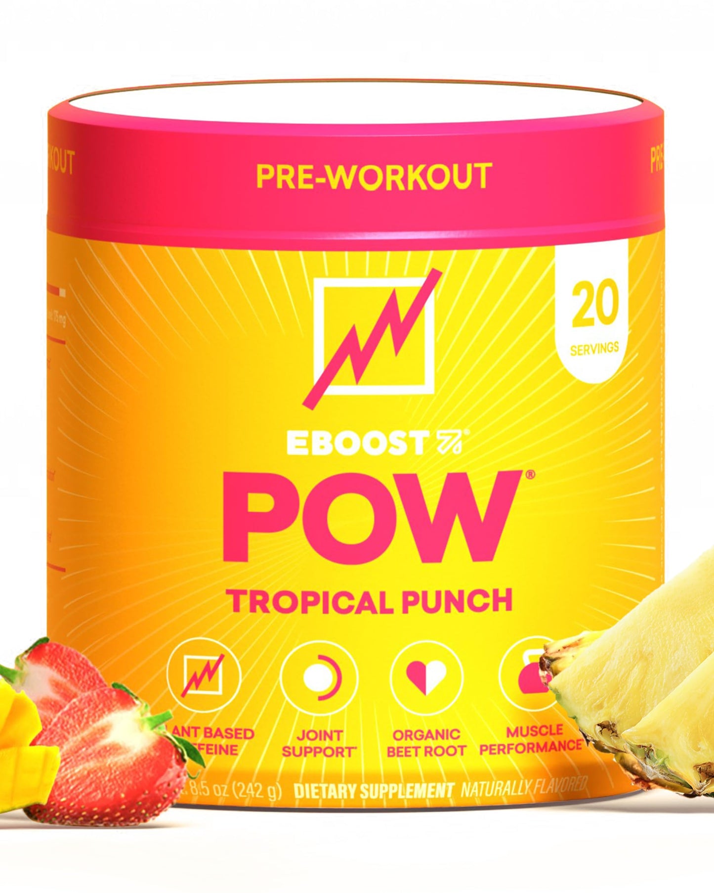 EBOOST POW Natural Pre Workout Powder - 20 Servings - Tropical Punch - A Pre Workout Supplement for Performance, Joint Mobility Support, Energy, Focus - Men & Women - Non-GMO, Gluten-Free, No Creatine