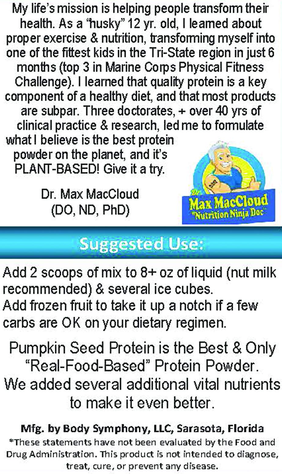 Body Symphony Peak Performance Plant-Based Protein | Naturally Sweetened Unflavored | Pumpkin Seed Protein has Nutrients Normally Found in Meat | Vegan, Paleo and Keto Friendly | 2.20 lbs 20 Servings
