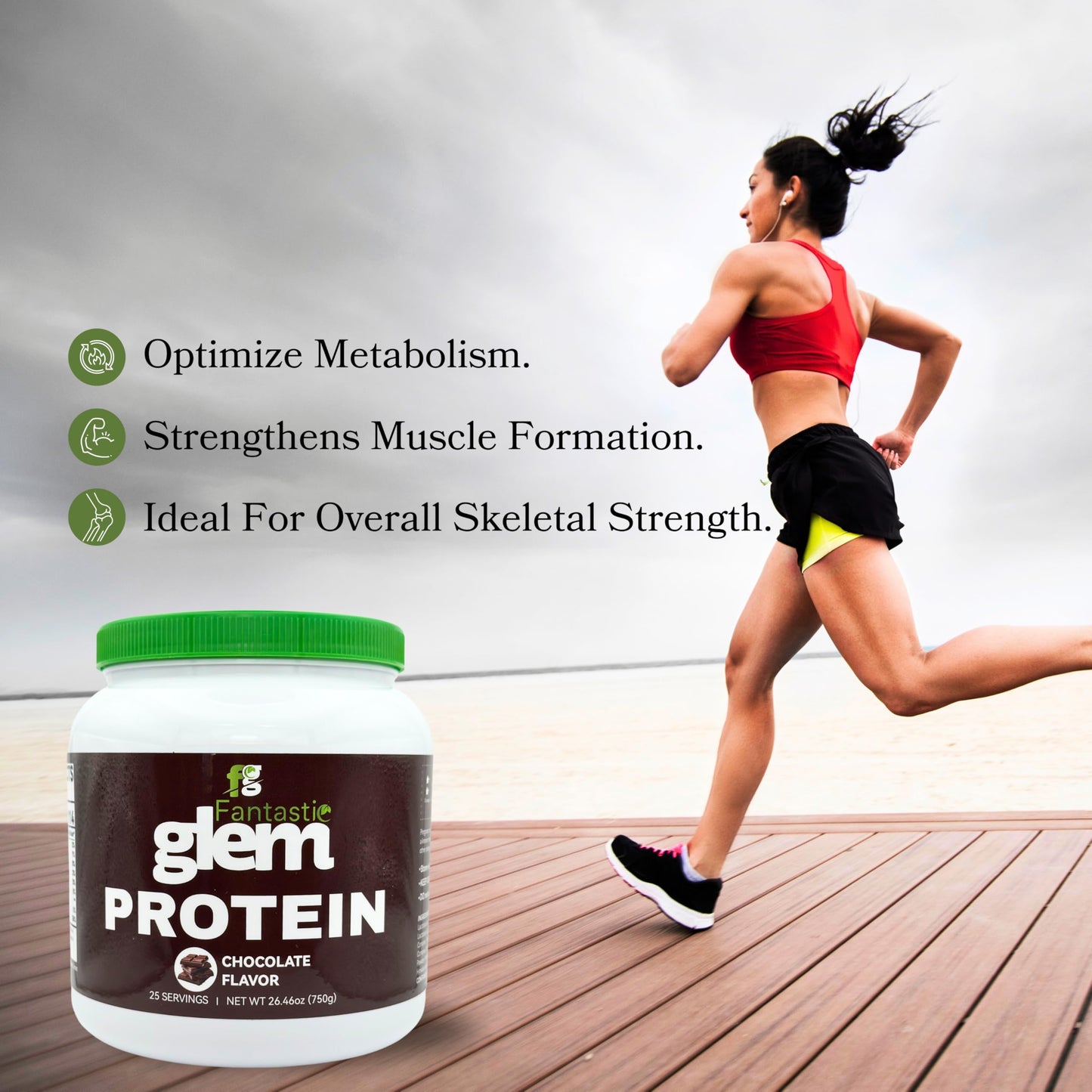 Fantastic Glem Chocolate Protein Powder - Support Muscle Growth, Recovery, and Sustained Energy - GMO, Soy Gluten and Sugar Free, 20g of Protein per Serving - 25 Servings, 750g