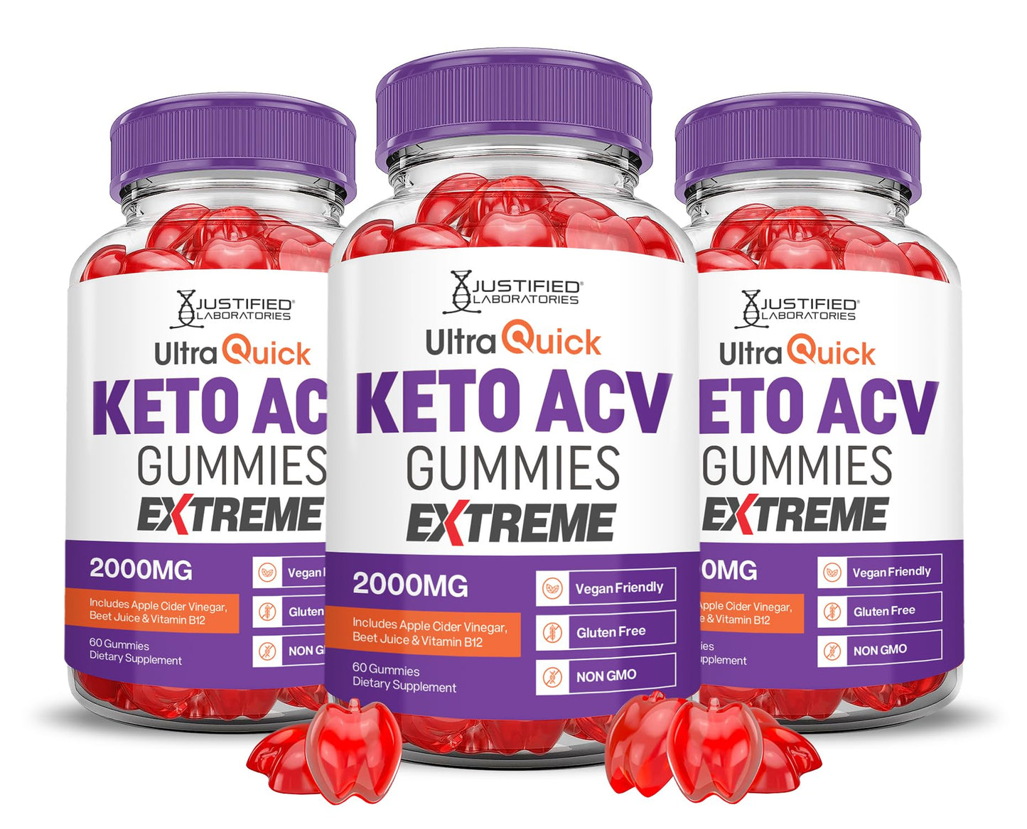 (3 Pack) Ultra Quick Keto ACV Gummies Extreme 2000MG Ultraquick Keto Gummies Apple Cider Vinegar Formulated with Pomegranate Beet Juice Powder B12 Vegan Non GMO 180 Gummys
