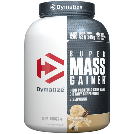 Dymatize Super Mass Gainer Protein Powder, Gourmet Vanilla, 52g Protein, 1g Creatine, 1280 Calories, 10.7g BCAAs, 245g Carbs, Contains Whey Protein Powder, Isolate, and Casein, Total 8 Servings