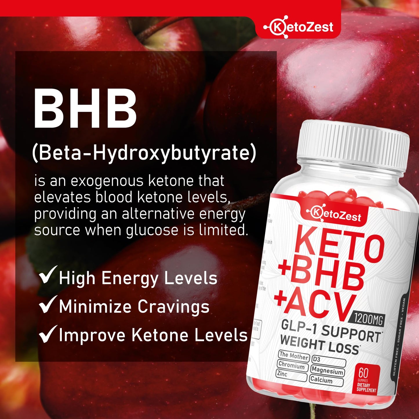 Organic Keto ACV BHB GLP-1 Gummies - Apple Cider Vinegar with The Mother Supplement - Vitamin D3 Zinc Beetroot Pomegranate Chromium Beta Hydroxybutyrate - Vegan Sugar Gluten Free for Men Women