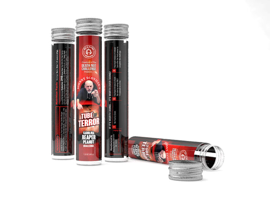 Tube of Terror Challenge  verified hottest Carolina Reaper Ghost  Scorpion Pepper peanuts on planet earth