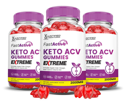 (3 Pack) Fast Active Keto ACV Gummies Extreme 2000MG Fastactive Keto Gummies Apple Cider Vinegar Formulated with Pomegranate Beet Juice Powder B12 Vegan Non GMO 180 Gummys