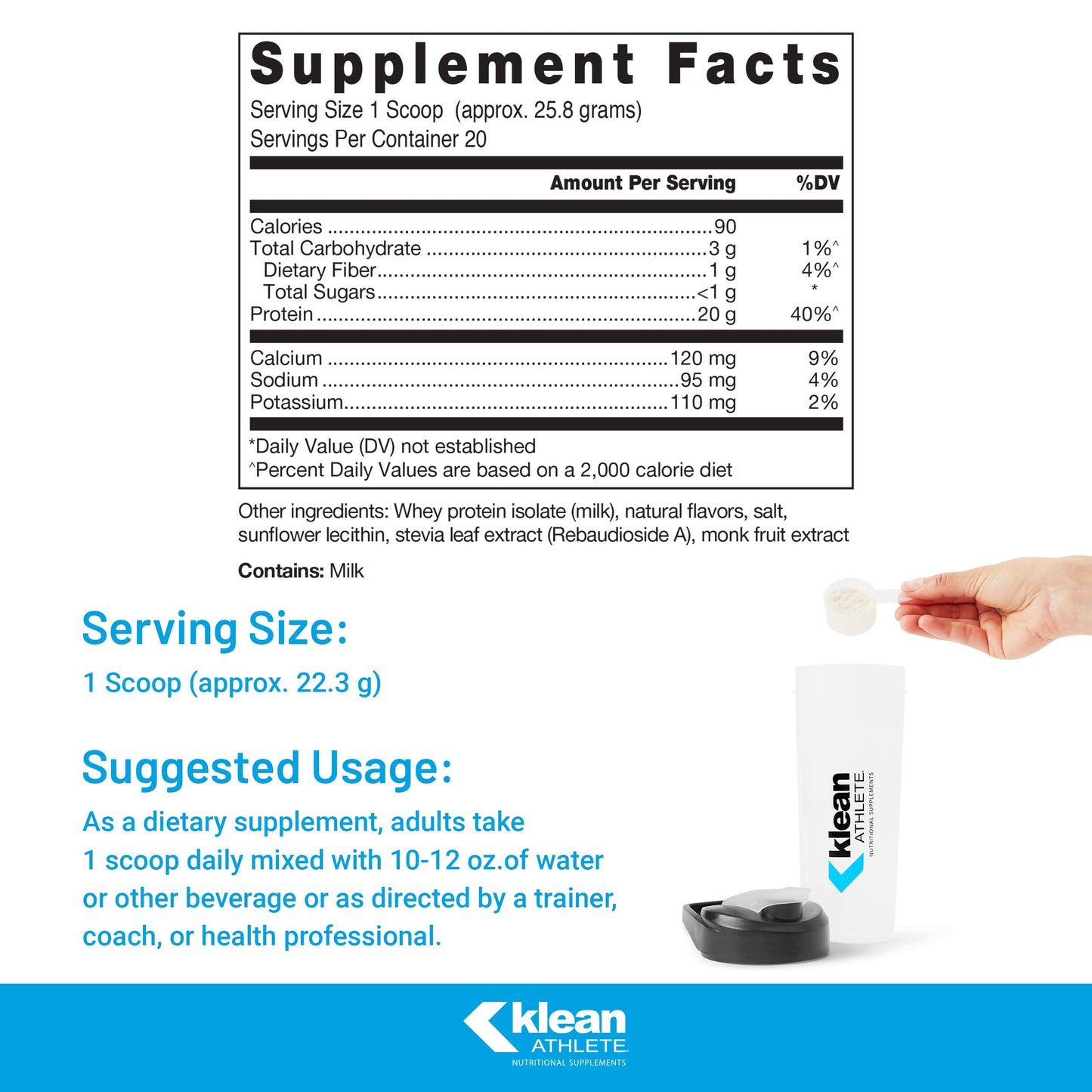 Klean ATHLETE Klean Isolate - Whey Protein Isolate - Daily Protein & Amino Acid - Intake for Muscle Integrity* - NSF Certified for Sport - 20 Servings - Natural Vanilla Flavor