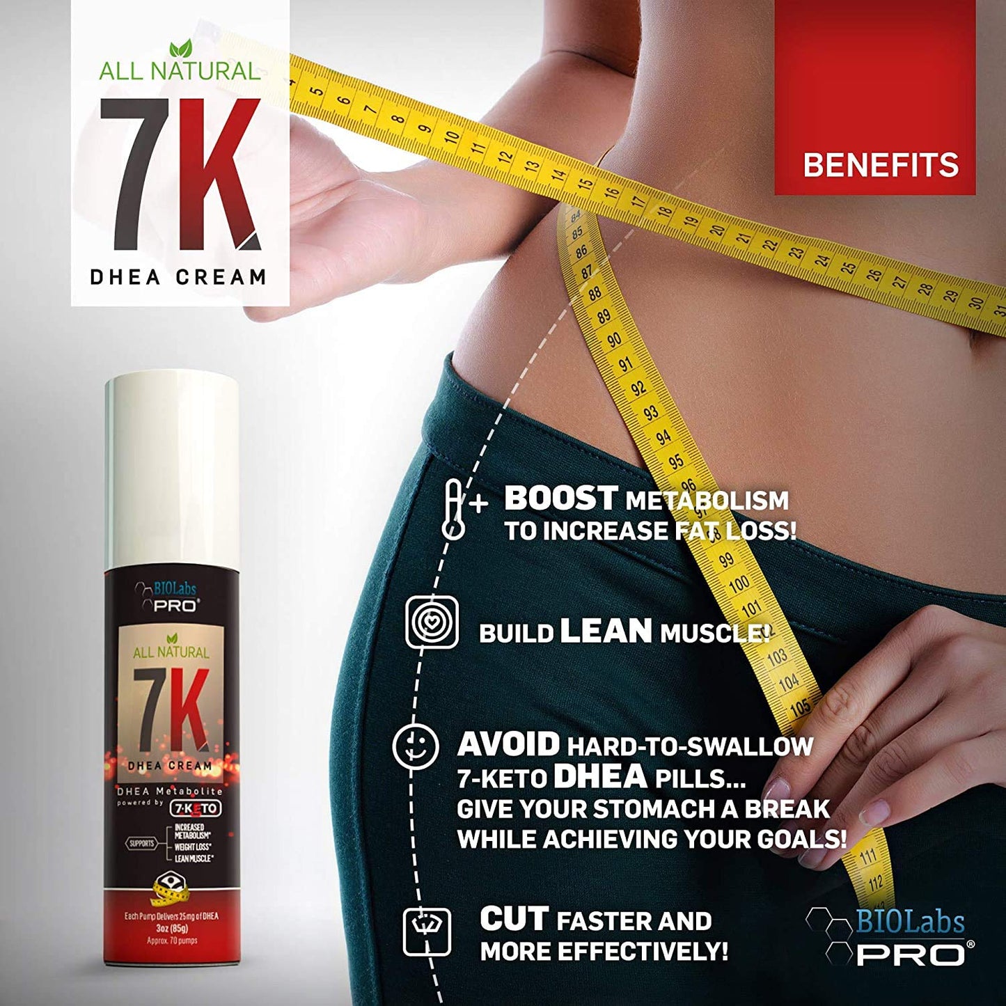 7-Keto dhea - Fat Burner - All Natural 7K Dhea Cream - Effective for Weight Loss - Maximum Strength Dhea Used by Men and Women for Lean Muscle and Fat Loss Support