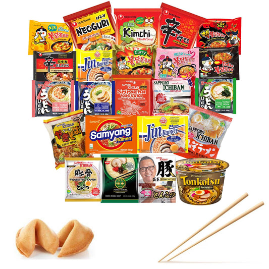 FOODIE BOXX KoreanJapanese Fusion Instant Ramen Variety 10 Pack Noodles with Fortune Cookie and Chopsticks