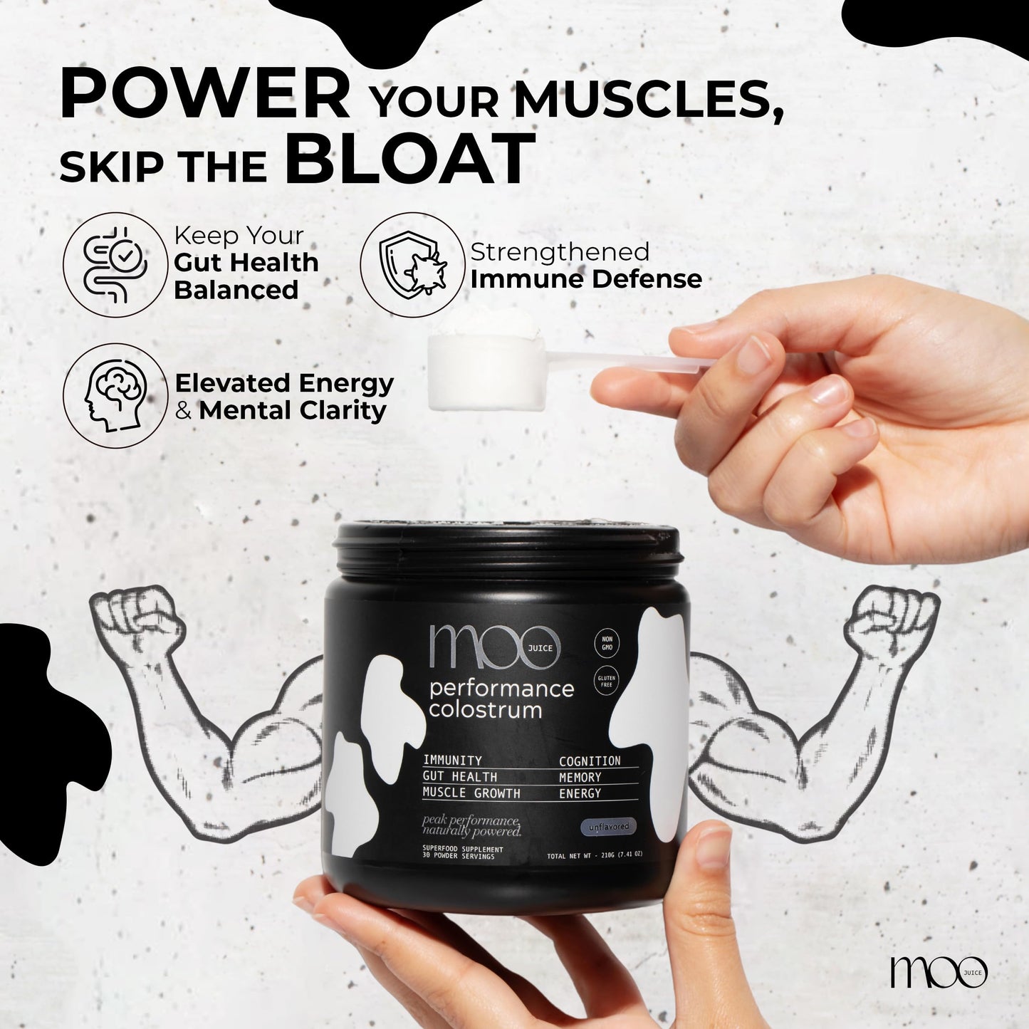 Moo Juice Colostrum Powder - 2000mg Grass-Fed Bovine Colostrum + 5000mg Creatine Monohydrate - Supports Gut Health, Immunity, Muscle Recovery & Energy - No Fillers, Non-GMO | Unflavoured 6.3oz