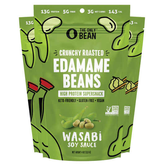 The Only Bean Edamame Dry Roasted Edamame Beans Snack Wasabi Soy Sauce Wasabi Peas Alternative Asian Japanese Snacks Healthy High Protein Snacks Low Carb Gluten Free 4oz Pack of 3